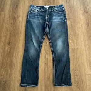 BKE Harper Jeans Skinny Stretch Mid Rise Dark Wash White Stitching Western 31x31